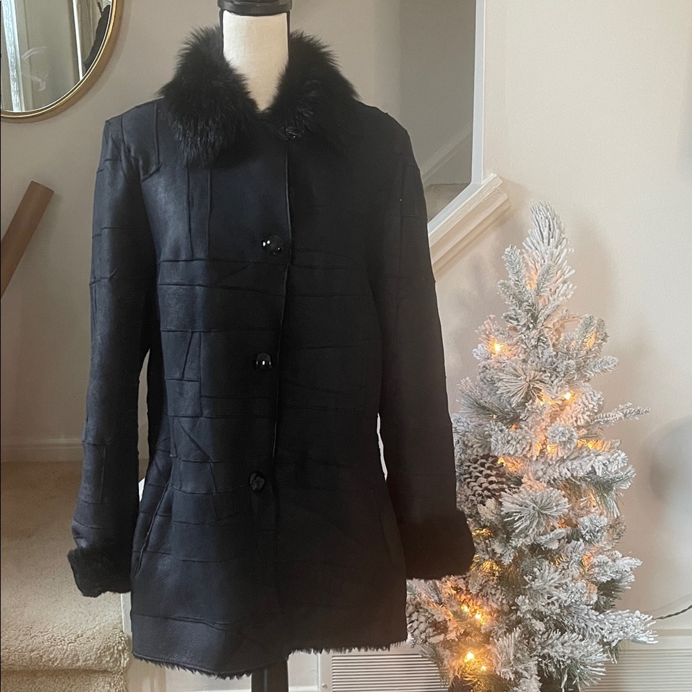 Jean Guise Tamara A.S. 100% Lambskin Elegant Black Women's Coat Jacket Size 14 - Picture 3 of 13
